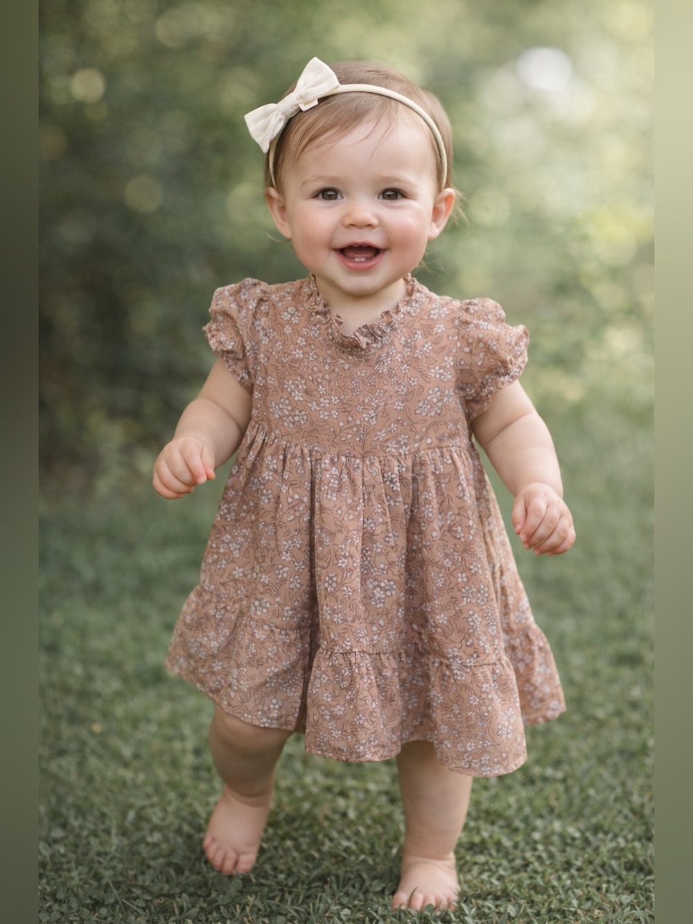 Noralee Wendy Dress Sz 12mo Rose Fleur Puff Sleeve Tiered Skirt Ruffle Collar